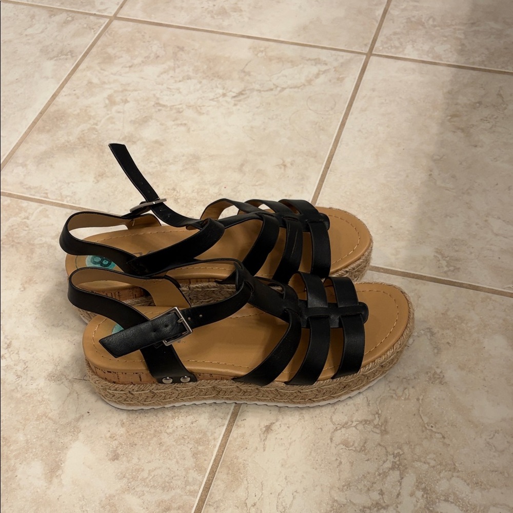 Soda Black Strappy Espadrille Sandals